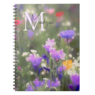 Carnet Fleurs sauvages Nom personnalisé Monogramme