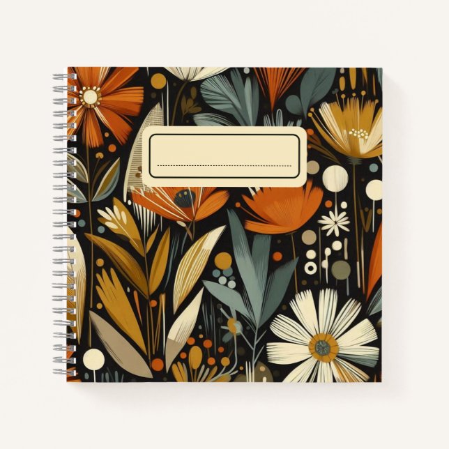 Carnet Fleurs sauvages orange et oiseaux dorés en fleur f (Devant)