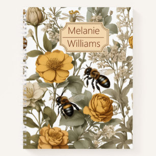 Carnet Fleurs sauvages oranges avec abeilles   Nom person