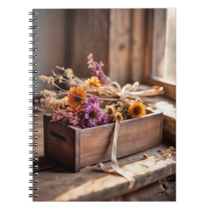 Carnet Fleurs séchées dans une boîte en bois