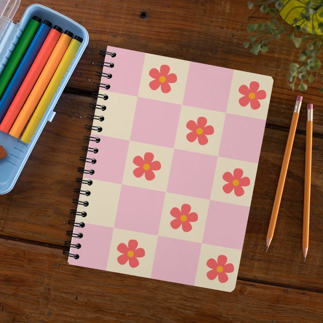Carnet Fleurs Super orange et À damiers rose (Créateur téléchargé)