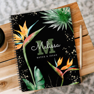 Carnet Fleurs tropicales de l'île en or noir Monogramme S