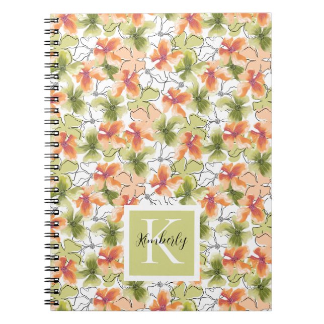 Carnet Fleurs tropicales et art linéaire Monogrammé (Devant)
