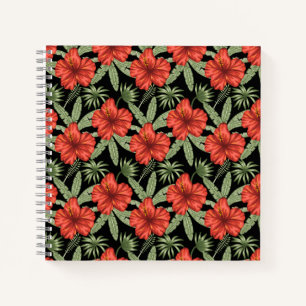 Carnet Fleurs tropicales rouges sans coutures motif vert 