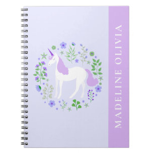Carnet Fleurs Unicorne mignonnes Purple Nom Personnalisé