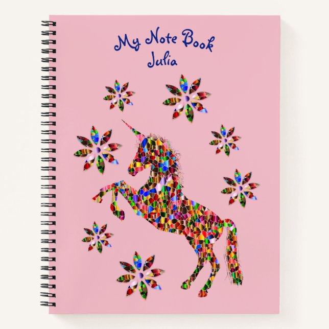 Carnet Fleurs Unicorne rose (Devant)