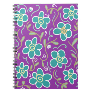 Carnet Fleurs vertes sur design pourpre