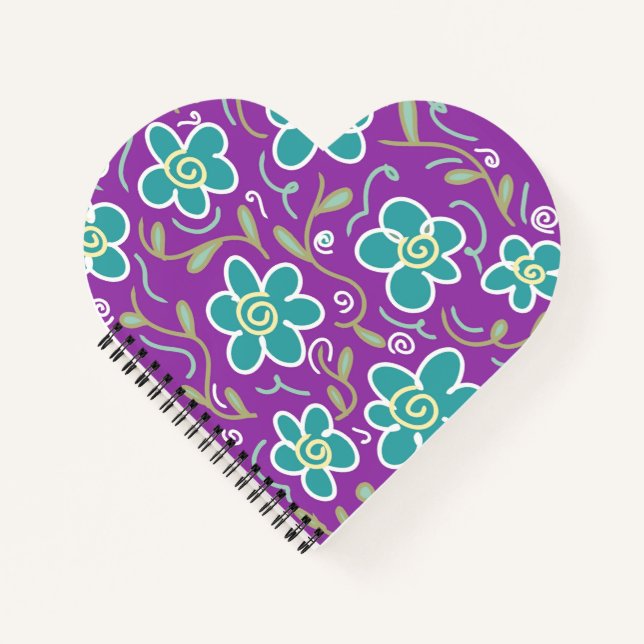 Carnet Fleurs vertes sur design pourpre (Devant)