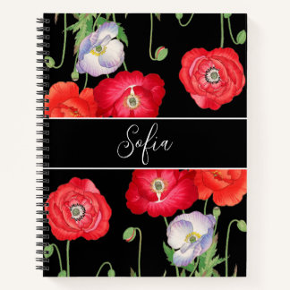 Carnet Fleurs vintages de pavot Monogramme Floral Romanti