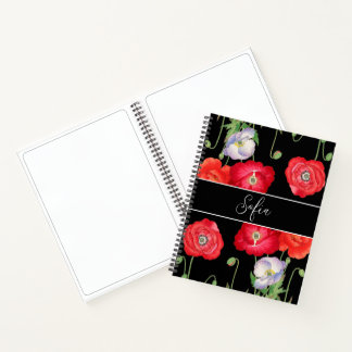 Carnet Fleurs vintages de pavot Monogrammé Romantique Flo