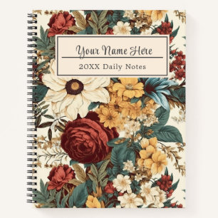 Carnet Fleurs vintages de Rose, tulipe, lys et marguerite