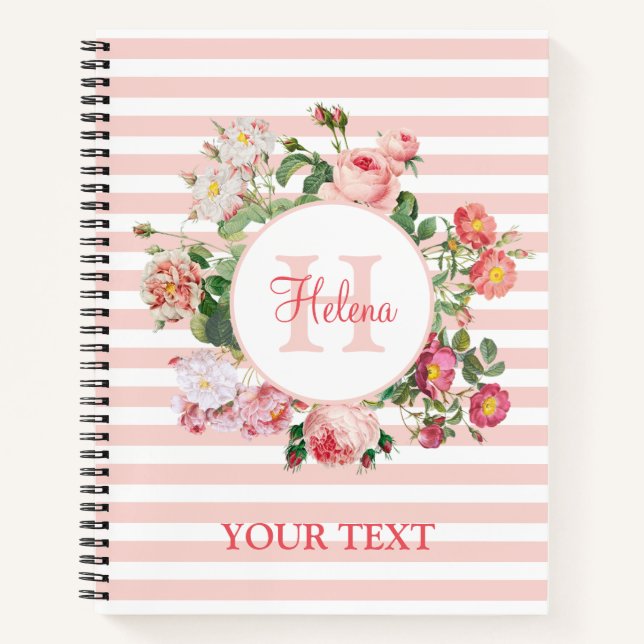 Carnet Fleurs vintages Pink Stripes Monogramme (Devant)