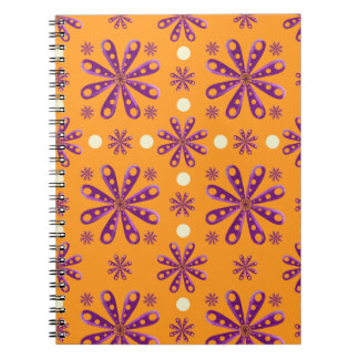 Carnet Fleurs violettes rétro sur fond orange