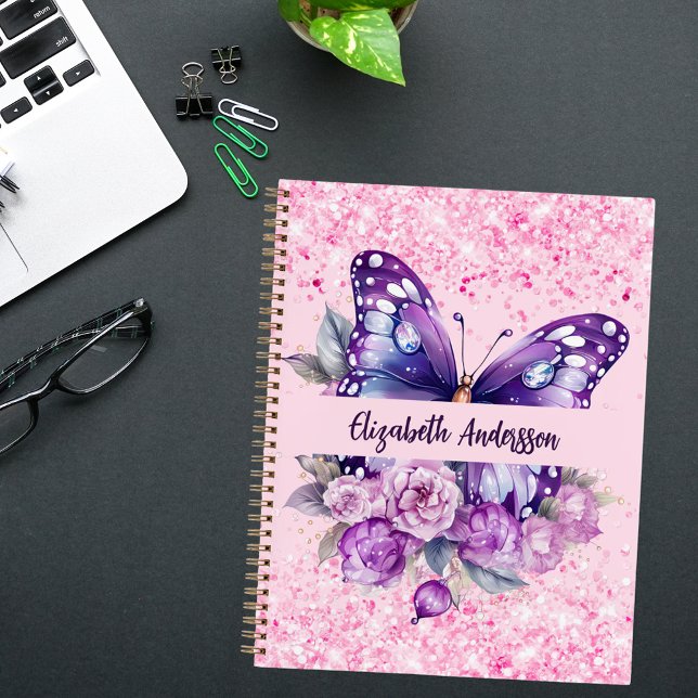 Carnet Fleurs violettes roses papillon (Créateur téléchargé)