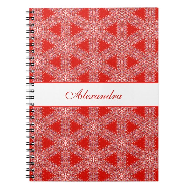 Carnet Flocon de neige Motif de Noël Personnalisé Rouge (Devant)