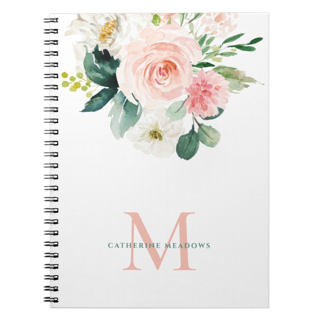 Carnet Floraison d'aquarelle féminine avec monogramme (Devant)