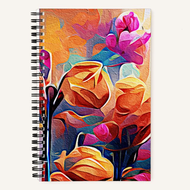 Carnet Floral Abstract Art Orange Red Blue Flowers (Recto)