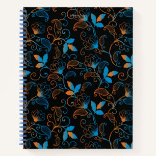 Carnet Floral Abstrait orange bleu sur Arrière - plan noi