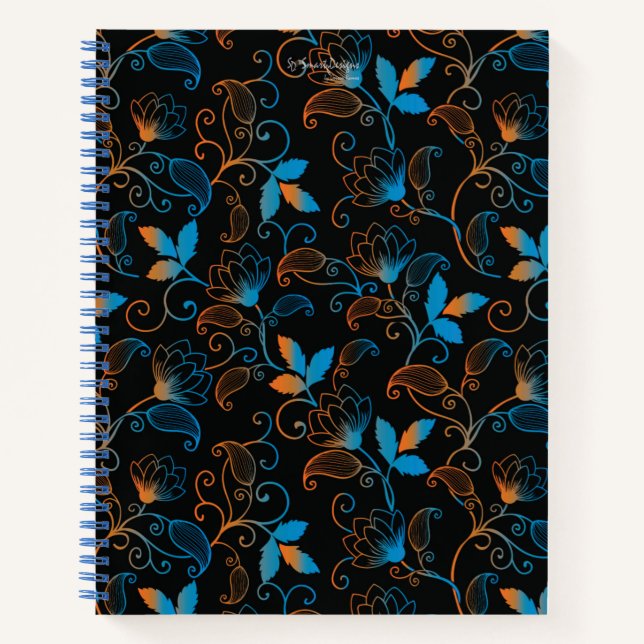 Carnet Floral Abstrait orange bleu sur Arrière - plan noi (Devant)