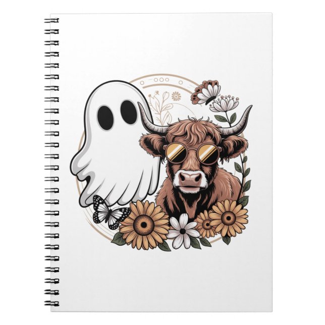 Carnet Floral Automne Highland Cow Ghost (Devant)
