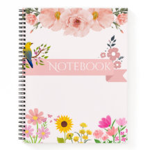 Carnet floral avec oiseau et tournesol