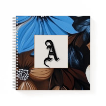 Floral bleu et chocolat - Monogramme personnalisé