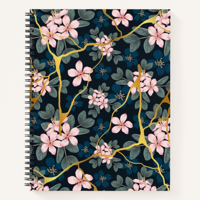 Carnet Floral bleu et or (Devant)