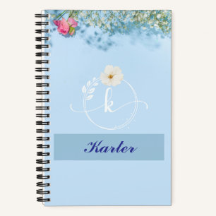Carnet floral bleu personnalisé avec nom
