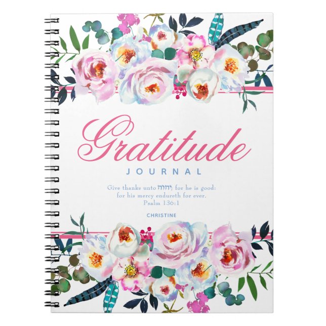 Carnet Floral Bleu & Pink Bible Citation Gratitude Journa (Devant)