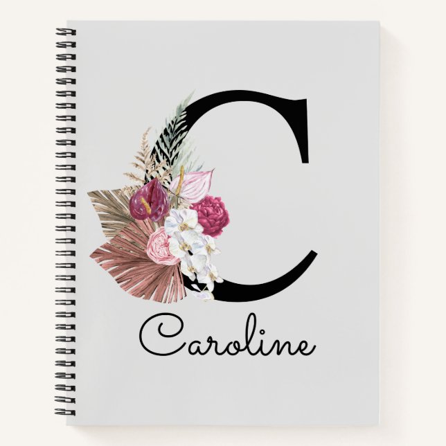 Carnet Floral Boho rose moderne C initial (Devant)