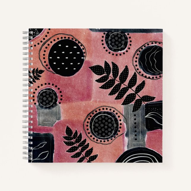Carnet Floral botanique moderne Abstrait rose et noir (Devant)