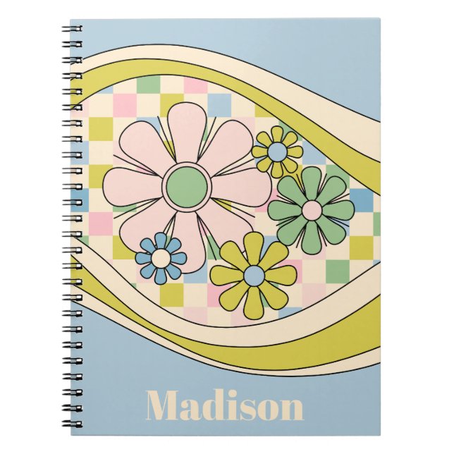 Carnet Floral Daydream Retro 60s Pastel À damiers Motif (Devant)