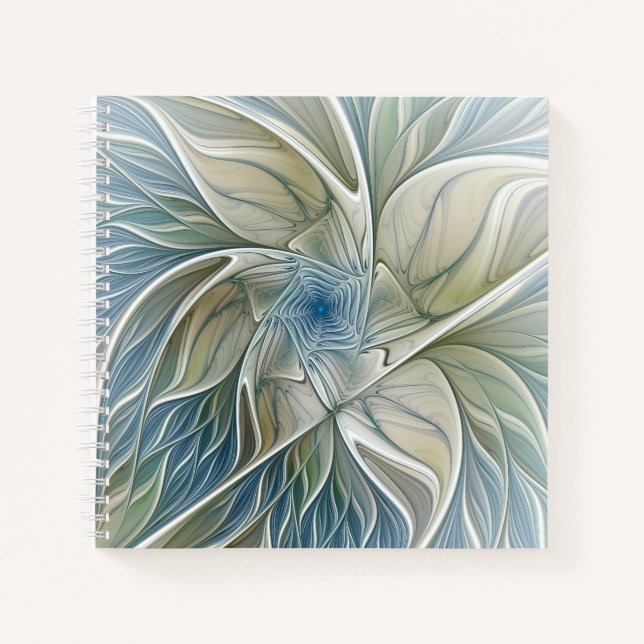 Carnet Floral Dream Pattern Abstract Blue Khaki Fractal (Devant)