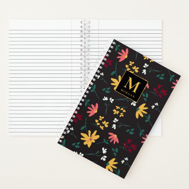 Carnet Floral Fleur sauvage Moderne Monogramme Personnali (À l'intérieur)