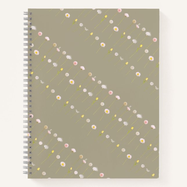 Carnet Floral - Fleurs Pastel Vert Olive (Devant)
