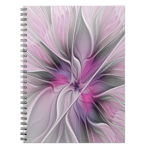 Carnet Floral Fractal moderne Fleur Abstraite rose gris