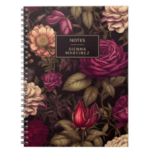 Carnet Floral gothique Fleuri Fleur de crème rouge