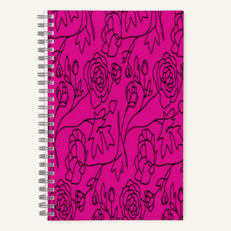 Carnet Floral Line Art Sur Un Fond Rose