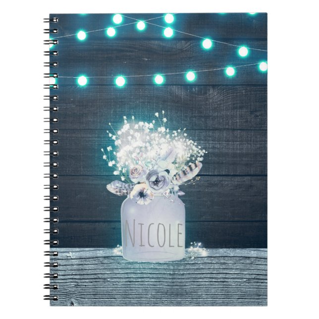 Carnet Floral Mason Jar & Blue String Lights Rustique (Devant)