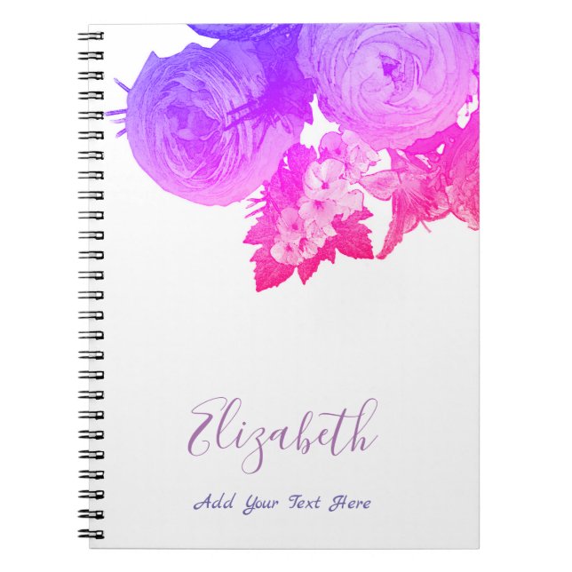 Carnet Floral Modèle Elégant Aquarelle Fleurs Roses (Devant)
