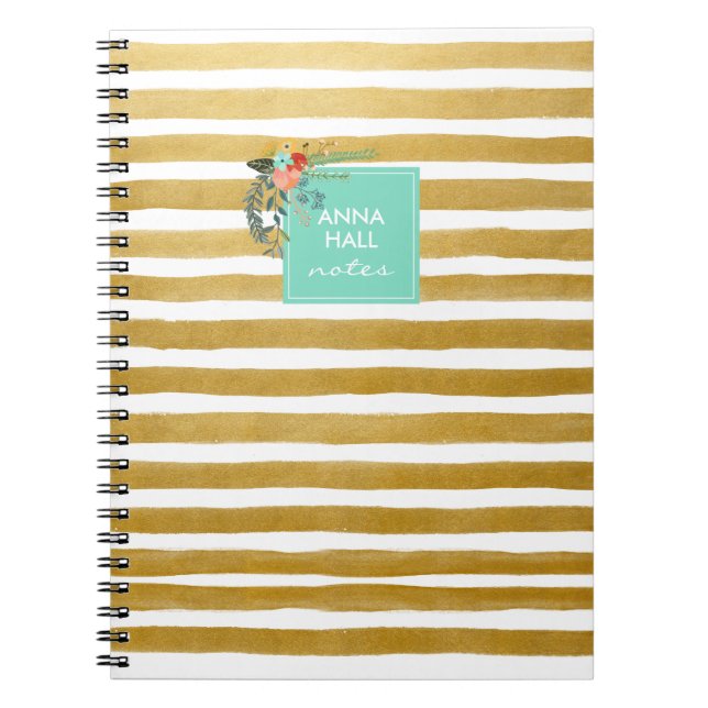 Carnet Floral moderne Aqua et Gold Foil (Devant)