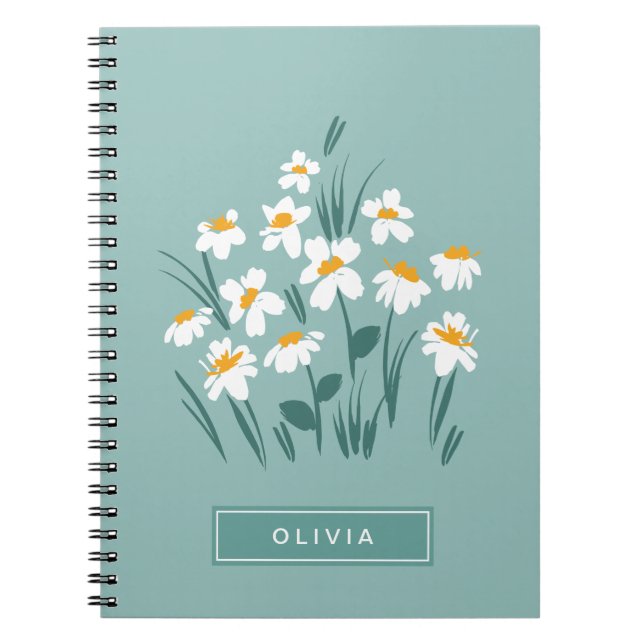 Carnet Floral moderne marguerite bleu girly élégant éléga (Devant)