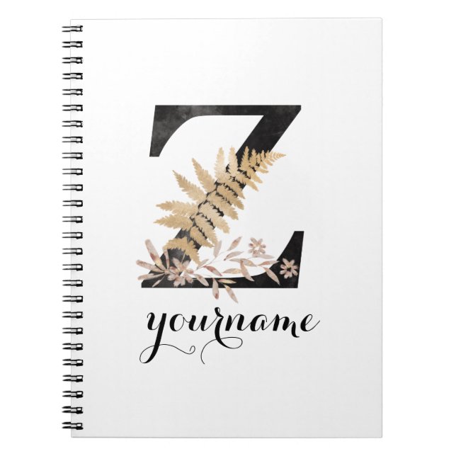 Carnet Floral Monogramme Z Flora d'or noir (Devant)