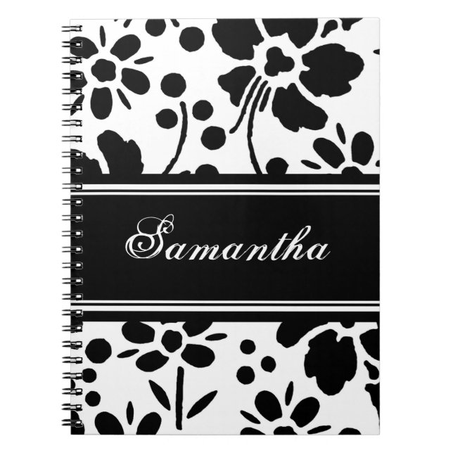 Carnet floral noir et blanc nommé fait sur (Devant)