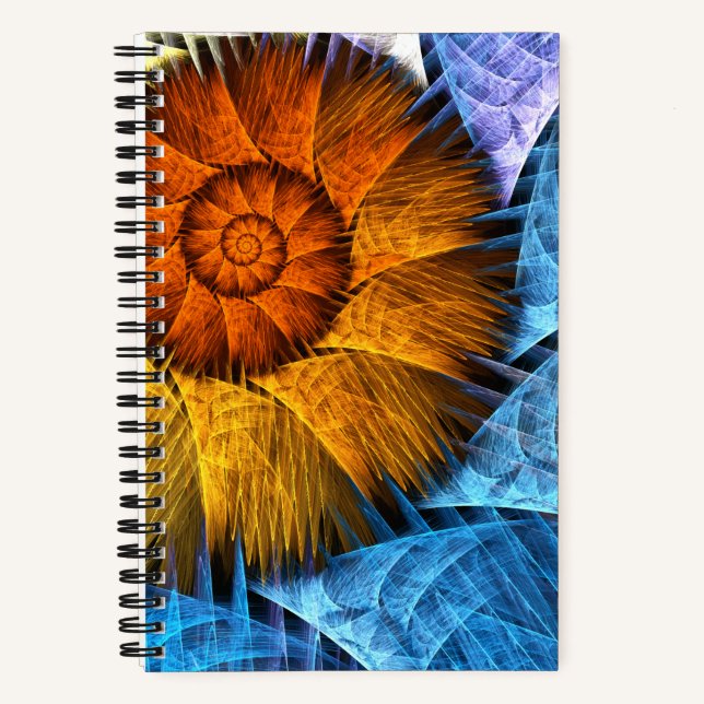 Carnet Floral Orange Bleu Jaune Art Abstrait (Recto)