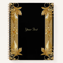 Carnet Floral Orné Noir Or