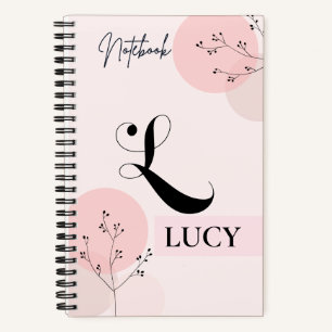 Carnet floral rose avec L initial