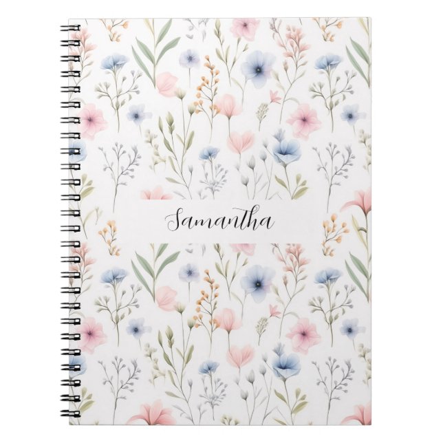 Carnet Floral rose bleu personnalisé (Devant)