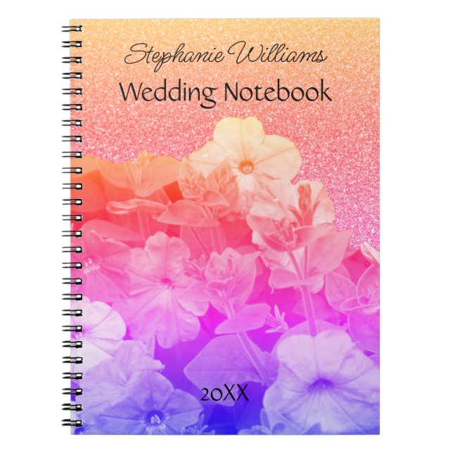 Carnet Floral rose violet brillant Nom personnalisé Maria (Devant)