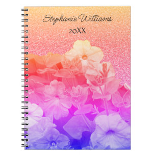 Carnet Floral rose violet brillant Nom personnalisé Ombre